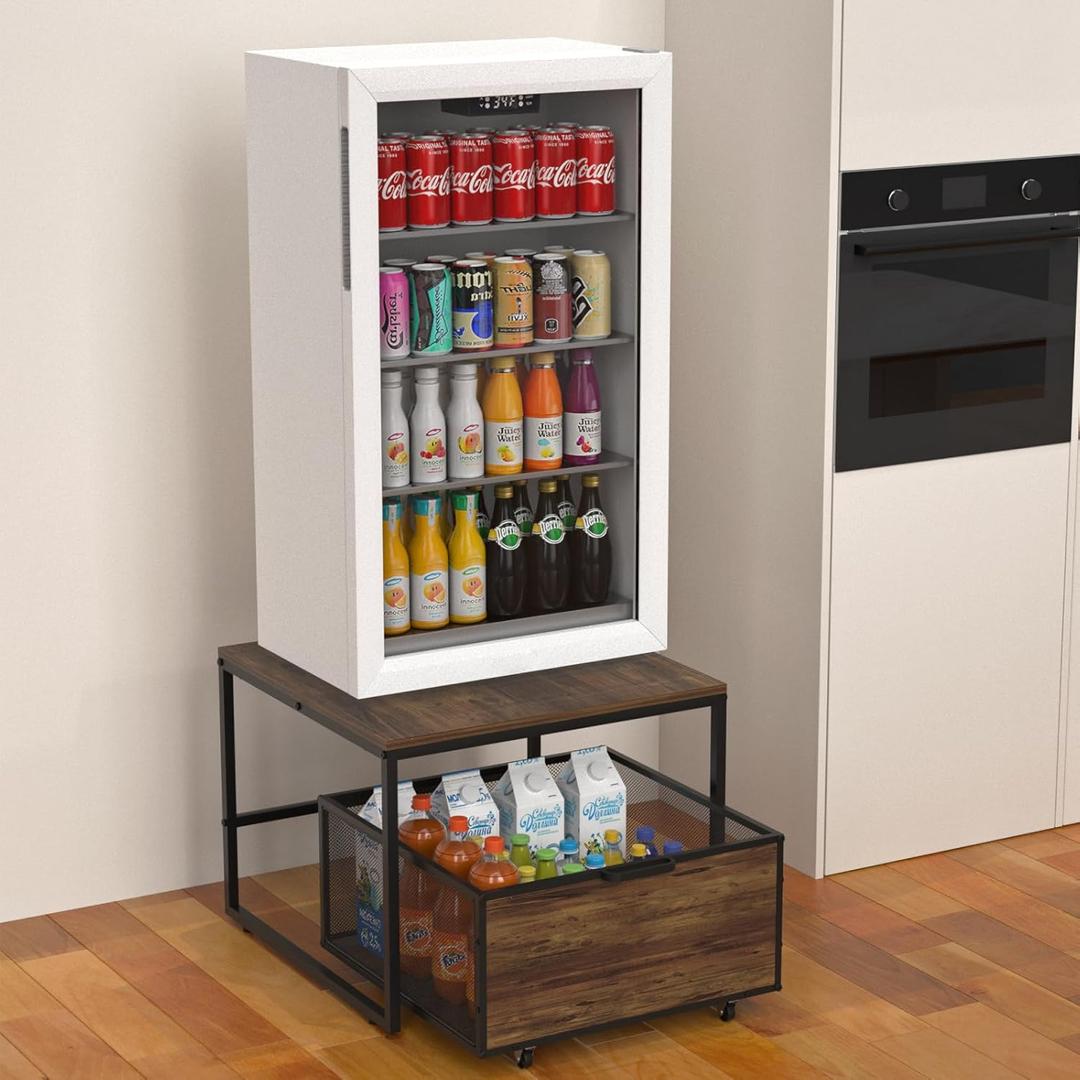 Mini Fridge Stand with Storage, Heavy Duty Refrigerator Stand with Mobile Drawer Basket for Dorm, Home, Kitchen, Office, Stand for Drinks Refrigerator, Wine Cooler, Water Dispenser