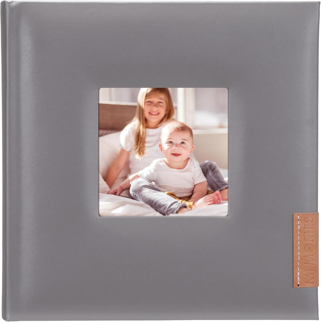 Malden International Designs 4x6 Horizontal 2 Up Memories Photo Album Gray Leatherette Book Bound Memo Writing Areas Hard Cover Front Photo Display Window