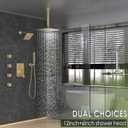 Enga Dual Shower Head Shower System with Body Jets, 12" Ceiling Mounted Rain Shower Head & 6" Wall Mounted Head Full Body Rainfall Shower Faucet with Valve Kit, Brushed Gold