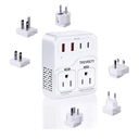 2000W Voltage Converter US to Europe for Hair Dryers, 7-in-1 220V to 110V Converter for European Travel with 3 AC/2 USBA/2 USBC Ports (PD20W), Universal Travel Adapter (White)