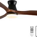 42 Inch Ceiling Fans with Lights and Remote, Low Profile Ceiling Fan,Black and Brown Grain Indoor Ceiling Fan with Quiet Reversible DC Motor,6 Wind Speeds,Chandelier Ceiling Fan For Bedroom, Medium