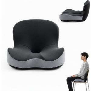 Memory Foam Seat Cushion, L-Shaped Ergonomic Office Chair Cushion for All-Day Sitting Comfort, Relieving Back & Tailbone Pain, Supportive Seat Cushions for Office Desk Gaming (Black Gray)