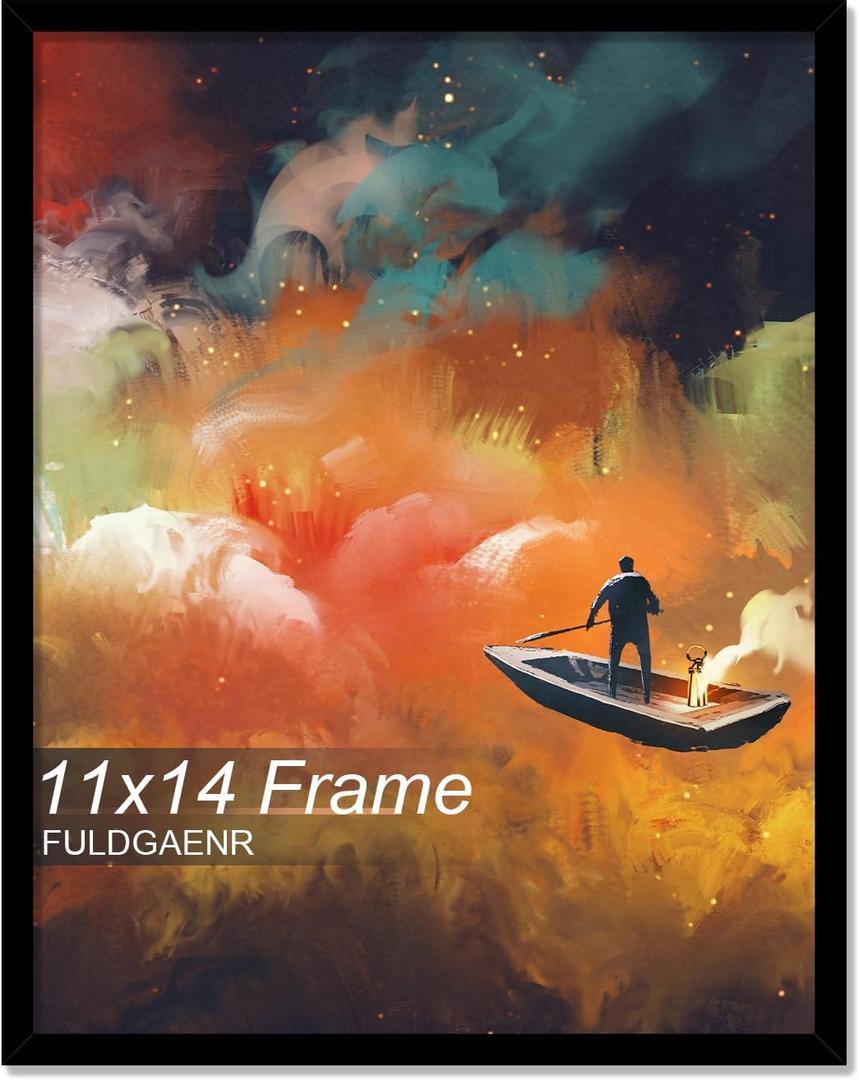 2 x FULDGAENR 11x14 Picture Frame, Black Frames for 11 x 14 Inch Photo Poster Certificate, High Transparency Wall/Tabletop Frame with Horizontal Vertical Display (Black | 11"x14")