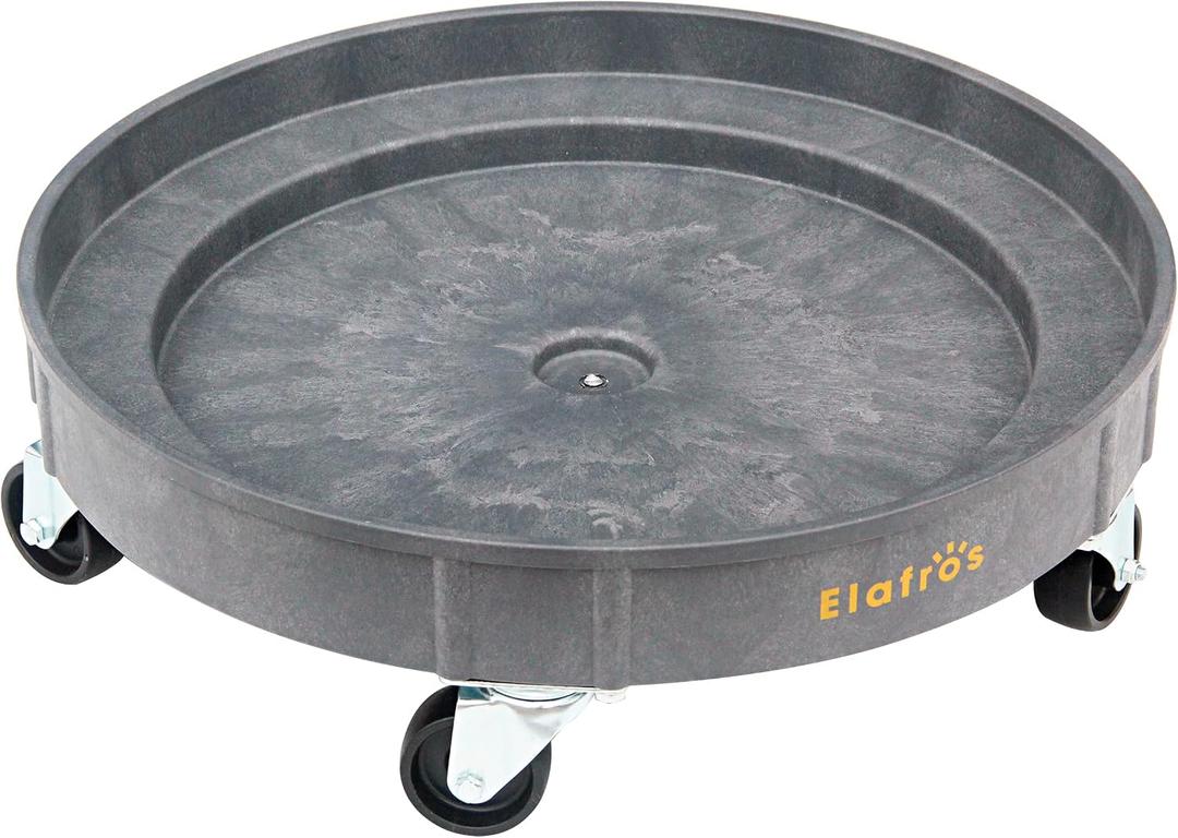ELAFROS 30 Gallon and 55 Gallon Heavy Duty Plastic Drum Dolly Durable Plastic Drum Cart 900 lb. Capacity- Barrel Dolly with 5 Swivel Casters Wheel,Grey