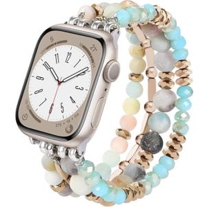 VISOOM Beaded Boho Bracelet Compatible for Apple Watch Band 40mm/ 38mm/ 41mm Series 9 8 7 SE Series 6/ 5/ 4 Women Fashion Cute Handmade Crystal Beads Stretchy Watch Strap for iWatch Bands Series 3/ 2/ 1 Replacement