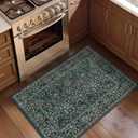 Woaboy Washable Entry Rug 2x3 Front Door Throw Rugs Vintage Floral for Entryway Kitchen Bathroom Door Mat Indoor EntranceNon-Slip Low Pile Stain Resistant Soft Dark Green/Navy/Black