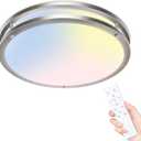libtit 13 Inch Flush Mount Ceiling Lights with Remote, 24W Dimmable LED Ceiling Light with Nightlight and Timer, 3000K-6500K Adjustable Brushed Nickel Light Fixture for Bedroom Kitchen Bathroom