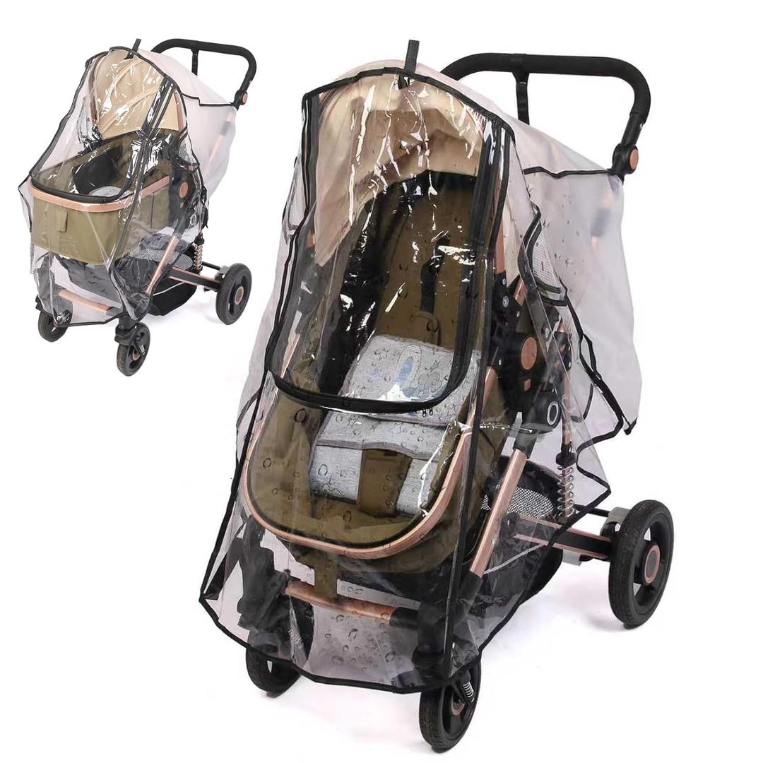 Stroller Rain Cover, Universal Rain Cover for Stroller with Waterproof Zipper, Clear Travel Weather Shield for Baby 4 Season Protection, Rainy Wind Snow Dust (XL, U-Shape Zipper) (Large)
