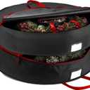 ZOBER Christmas Wreath Storage Container 30 Inch - Wreath Bag Fits 2 Wreaths Box - 600D Oxford Fabric - Interior Compartment for Storing Garlands, Wreaths Storage Bag W Strong Durable Handles - Black