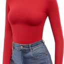 MANGOPOP Women's Turtleneck Mock Neck Shirt Double Lined Long Sleeve Short Sleeve Tops for Women Basic T Shirts Tight Tee (Red, L)