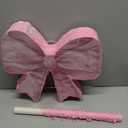 Threan Bow Piata Bow Party Piata with Bat Stick Blindfold Mask Conquette Birthday Centerpieces Decorations for Bridal Shower Wedding Anniversary Engagement Supplies(Pink)