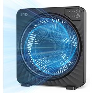JRD 13" Box Fan with Powerful Airflow, Quiet Cooling Desk Fan with Digital Touch Screen, 3 Speeds, 5 Blades, 15h Timer, Portable Table Fan for Bedroom Office Home Kitchen, Black