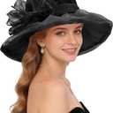 Zando Black Derby Hats for Women 2026 - Elegant Organza Kentucky Fascinator, Vintage Black Tea Party Church Hat, Foldable Wide Brim Wedding Headwear, Classic Evening Cocktail Dress Hat One Size