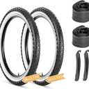 Hycline Kids Bike Replacement Tires Set2-Pack 16/20x2.125 Inch Premium Butyl Rubber Puncture-Resistant Folding Bicycle Tires and 2 Pcs Bike Tubes Schrader Valve with Tire Levers for BMX Urban (White)