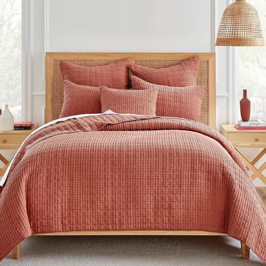 Levtex Home Mills Waffle Full/Queen Quilt Set (88x92in) with 2 Pillow Shams (26x20in) - Adobe - 100% Cotton Full/Queen Size Quilt Bedding Set - Lightweight, Soft, Pre-Washed