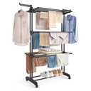 SONGMICS Clothes Drying Rack Stand 4-Tier, Foldable Laundry Drying Rack 68.1-Inch Tall, Stainless Steel, Rolling Clothes Horses Dryer Rack, Easy to Assemble, Indoor Outdoor Use, Ink Black ULLR701B01