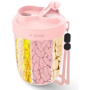 Large Pill Organizer,Supplement Organizer for 7 Different Vitamins,Pill Dispenser with Anti-Mixing Design,Easy to Retrieve Meds,Includes 20 Pcs Labels,BPA-Free Travel Pill Organizer(Pink)
