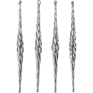 Red Co. Set of 4 Decorative 7 Silver Glass Twist Icicle Hanging Christmas Tree Ornaments