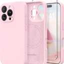 SuydanBox Magnetic for iPhone 16 Pro Max Case, Compatible with MagSafe, [Full Camera Protection][Screen Protector] Silicone Shockproof Protective Phone Case for iPhone 16 Pro Max 6.9", Chalk Pink