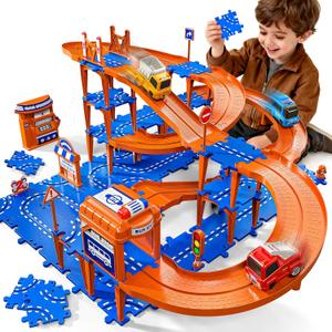 Toddler Toys for 3 4 5 6 Year Old Boys Kids Girls, 96 Pcs Puzzle Track Car Set for Kids Boys Toddlers 3-5 4-6, 4-Tier Puzzle Race Tracks Car Toys Set, Race Track Birthday for Toddlers