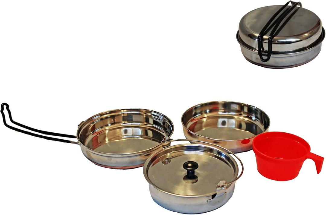 Stainless Steel Mess Kit - Steel Camping Cookware with Carrying Bag (Made by Caddis Sports)