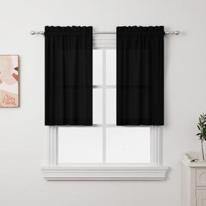 2Pcs 36inch Black Kitchen Tier Curtains for Windows, Semi Light Filtering Curtains for Bedroom, Living Room, Basement, Bathroom, Window Treatments (24" W x 36" L)