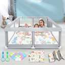 Fshibila 50" ×50" Baby Playpen with Mat, Baby Playard for Babies and Toddlers, Play Pens for Indoor & Outdoor, Sturdy Safety Play Yard with Soft Breathable Mesh, Anti-Fall, Ball x 18, Handle x 2, Grey