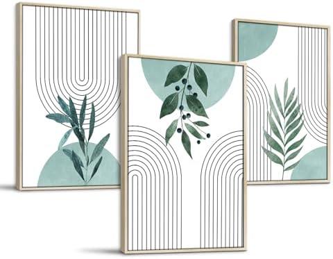 SERIMINO Sage Green Wall Art Framed, Botanical Boho Wall Decor for Living Room, Set of 3 Plant Painting Prints Farmhouse Decor for Bedroom, Bathroom, Office, 20 x28 inch