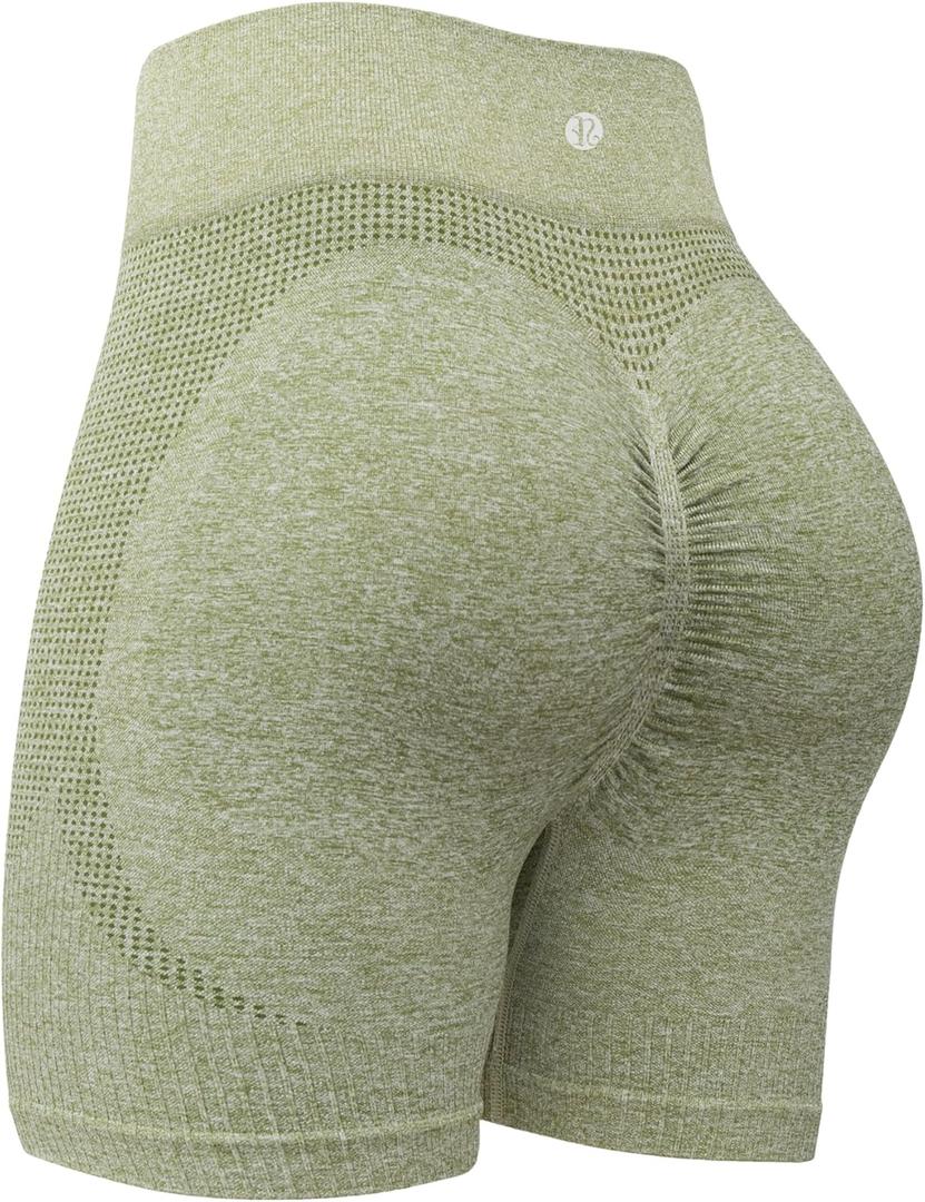 RUNNING GIRL Seamless Scrunch Workout Gym Shorts for Wome,High Waist Tummy Control Athletic Running Biker Shorts (Green, S)