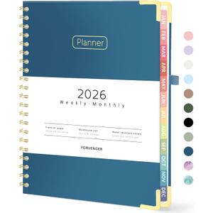 Forvencer 2026 Planner, Hardcover Calendar Planner Weekly and Monthly, January 2026 - December 2026, 8.5" x 11", Spiral Agenda Book with Tabs, Exquisite Daily Journal with Inner Pocket, Organizer Notebook for Office Home School, A4 Size, Navy Blue