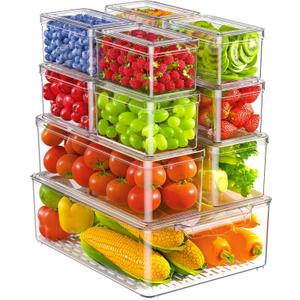 KEMETHY 11 Pack Refrigerator Organizers and Storage, Stackable Fridge Organizer Bins, BPA-Free Clear Plastic Fruit Storage Containers for Fridge, Kitchen, Fruits, Drinks, Produce, Vegetable