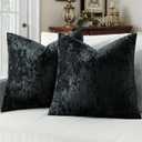 MIULEE Black Velvet Throw Pillow Covers Set of 2 18x18 Inches, Soft Neutral Decorative Pillow Cases with Luxurious Textured Vintage Cushion Covers for Home Decor Couch Sofa Bed