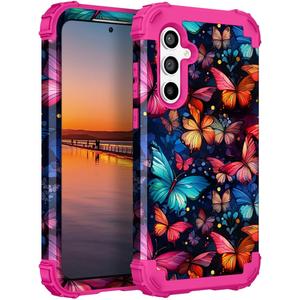 Hocase for Galaxy S25 Case, Shockproof Heavy Duty Protection Soft Silicone Rubber Bumper+Hard Plastic Hybrid Protective Case for Samsung Galaxy S25 5G (6.2") 2025 - Flying Butterflies