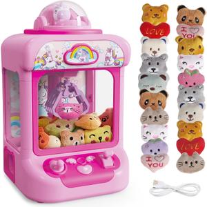 Marlrin Claw Machine for Kids, Mini Vending Machine Girls Unicorn Toys, Candy Grabber Prize Dispenser with Sound & 20 Mini Plush Toys, Electronic Arcade Game Indoor Toy for Home Party Birthday Gifts, Medium, Small