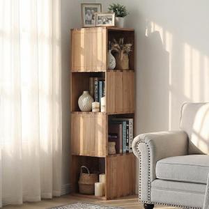 4-Tier Solid Wood Narrow Bookshelf, Corner Shelf for Media Storage, 52in