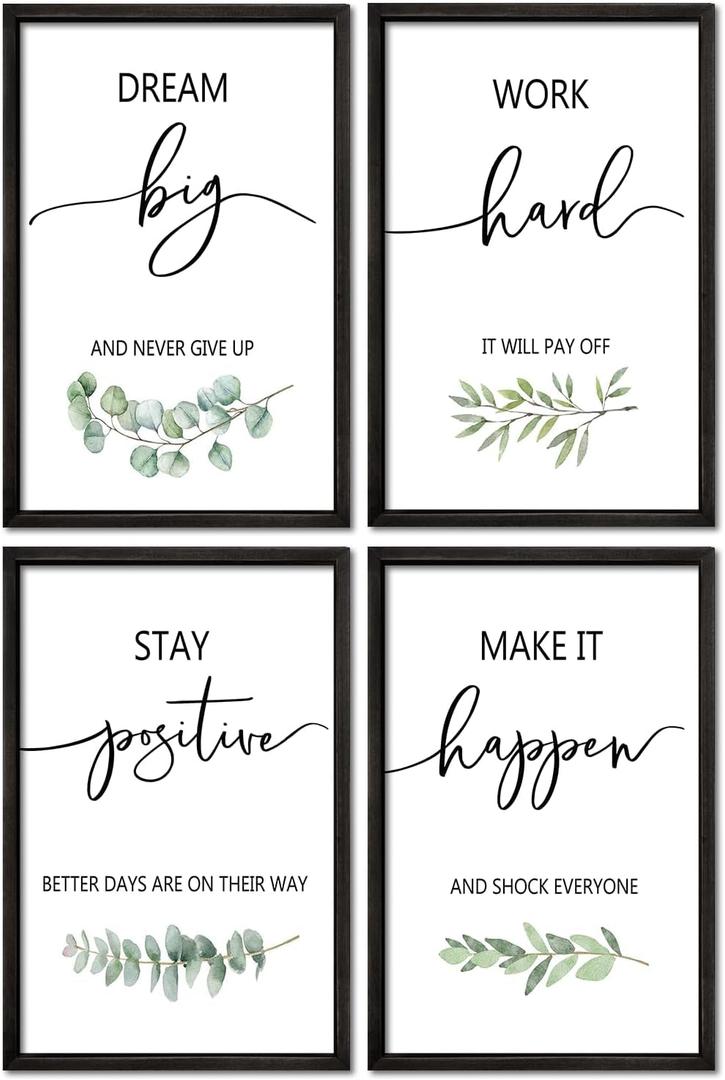YWJKWLGS Inspirational Quote Wall Art Set 16x24 Inch Set of 4 Motivational Home & Office Decor for Positive Family Encouragement Wooden Framed Signs (Black)