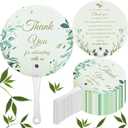 100 Pcs Wedding Hand Fans Bulk Plastic Fans Handheld Wedding Fans for Wedding Guests Wedding Favor Fans Thank You for Celebrating with Us Greenery Fan with Handle for Wedding Ceremony Bridal Shower