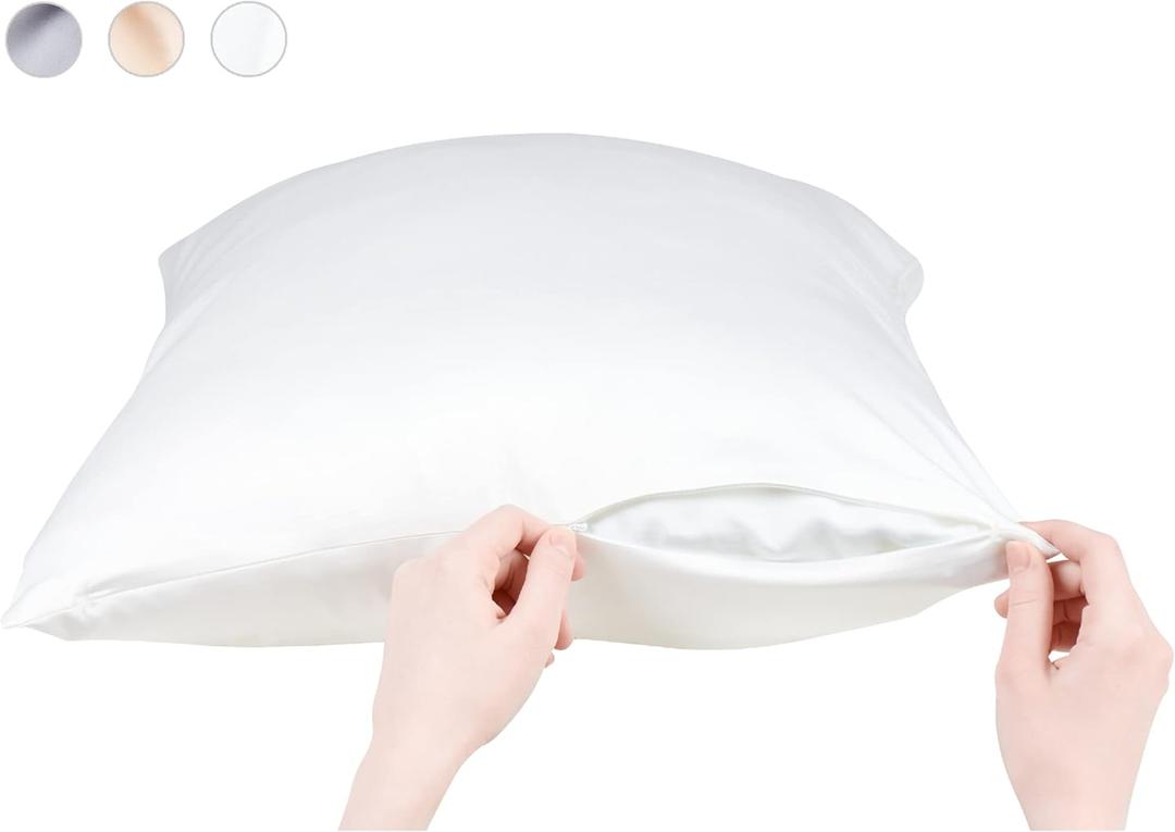 Anti Acne Pillowcase - King Size 20"x36" with Zipper, Premium 75% Viscose Derived from Bamboo, 25% Modal Blend, White, 1 Piece - Cooling Silky Satin Pillow Case - Oeko-TEX Certified