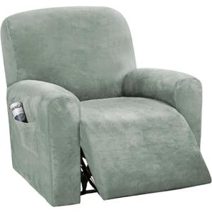 H.VERSAILTEX 4-Pieces Recliner Chair Covers Velvet Stretch Reclining Couch Covers for 1 Cushion Sofa Slipcovers Furniture Covers Form Fit Customized Style Thick Soft Washable(Small, Sea Grass)