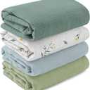 GLLQUEN BABY Muslin Swaddle Blankets for Girls Boy, 4-Pack Baby Blankets for Girl Boy, Newborn Receiving Blanket, Baby Swaddle Blanket Unisex, Baby Essentials, Registry & Gift, 40 x 38 inches (Green & Bud)