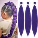Firstcyh Hair Purple Braiding Hair Extensions 3 Packs Pre-Stretched Braiding Hair for Women Purple Hair Extensions for Braids Christmas Halloween Costume Cosplay (26 Inch D-Pur)
