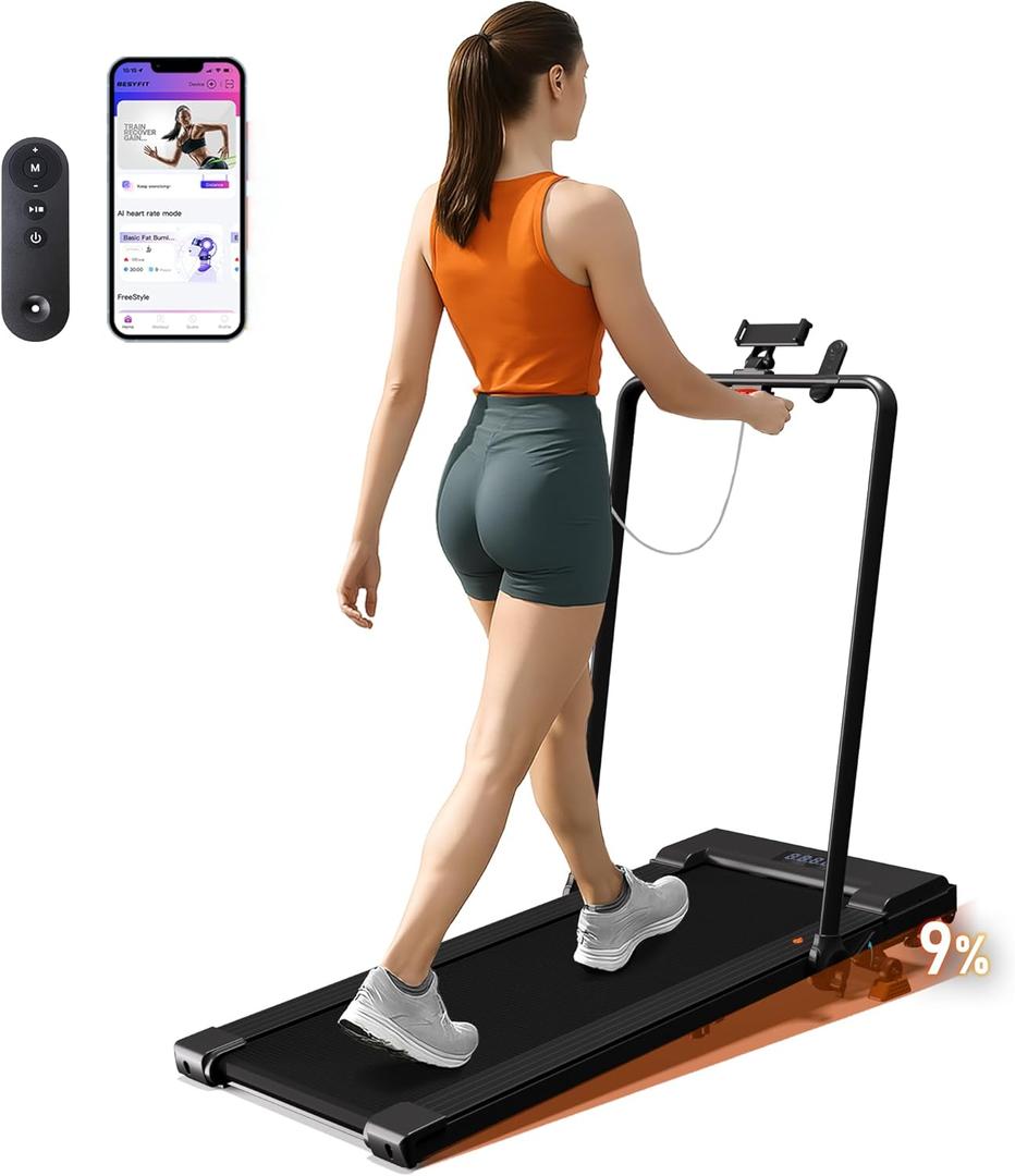 Lichico Walking Pad Under Desk TreadmillPortable Small Treadmills for Home and OfficeSuper Quiet Brushless Motorized Walking Jogging Running Machine with Remote Control (Satin Black)