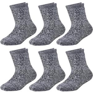JORMATT 6 Pairs Toddler Thick Thermal Crew Socks Baby Winter Socks Boys and Girls Cute Warm Slipper Socks with Non Slip Girps (1-2T)