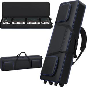 88 Key Keyboard Case Soft with Wheels (56.7x18.9x7.1), Rolling Piano Keyboard Case with Roller/Carrying Handle/Backpack-Strap, Keyboard Gig Bag with 3 Pockets (L)