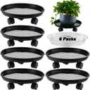 6 Packs 15' Extra-large Plant Caddy Saucers on Wheels Rolling Stands Heavy-duty Dolly Plastic Planter Roller Base Pot Movers Outdoor Tray Coasters, Clear x 6 (Black gloss)