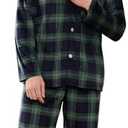 Vulcanodon Mens Pajama Set Soft Button Down Classic Lapel Comfy Long Sleeve Pajamas for Men Lounge Plaid Pjs Set with Pockets, Large