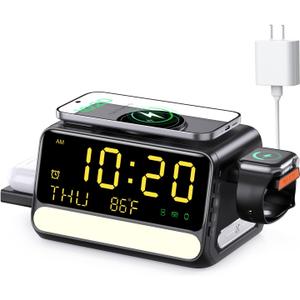 7-in-1 Wireless Charging Station for Samsung&Apple Device, Charger Stand with Voice-Controlled Light, for iPhone 17/16/15/14/13 Pro Max, Samsung Galaxy, Google Devices, Apple&Samsung Watch, AirPods (Black)