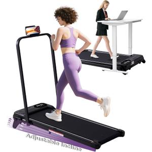 Portable Foldable Walking Pad with Handle Bar and Adjustable Incline, Under Desk Walking Pads Treadmill with Incline and Handles, 3.5HP Folding Electric Treadmills for Home Small, 0.6-7.6MPH, 350LBS (black)