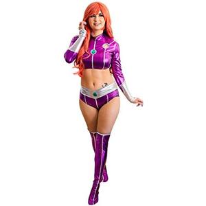 C-ZOFEK Women's Purple Hero Suit Cosplay Costume Crop top with Stockings for Halloween Christmas, S