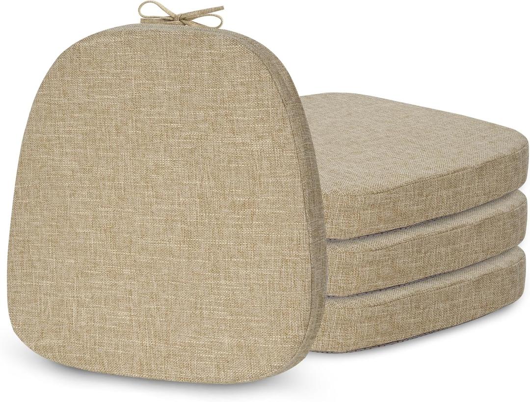 ELFJOY 4 Pack Chair Cushions for Metal Chair Memory Foam Non Slip Chair Pads with Ties Comfortable Indoor Seat Cushions for Kitchen Chairs 14"x14"x2" Beige